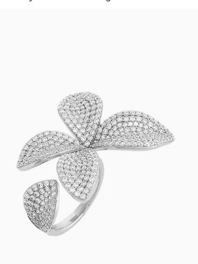 Adina Eden Fancy Silver Pavé Floral Open Band Adjustable Ring